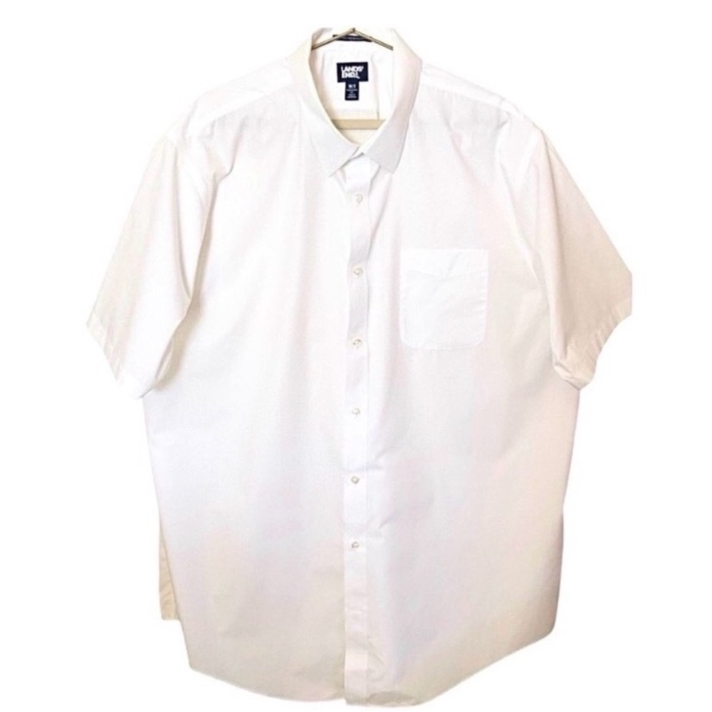 Lands End White Short Sleeve Dress Shirt 19T Tall Traditional Fit